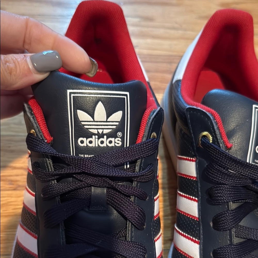 Adidas Black and Red Sneakers with White Stripes - Picture 2 of 6